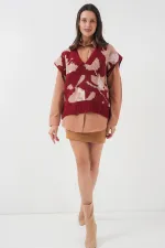 15923 Women's Oversize Knit Sweater - Burgundy