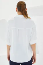 Women's White Short Sleeve Oversize Linen Shirt 20240