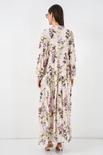 Women's Patterned Long Hijab Dress 2585 - I. Brown