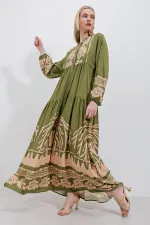 Robe hijab à motifs authentiques 2423 - Kaki