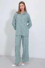 Kadın Puantiyeli Mint Ekru Örme İkili Takım 5858