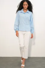 Kadın Oversize Desenli Gömlek 20379 - Mavi Kadın Oversize Desenli Gömlek 20379 - Mavi