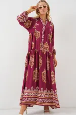 Robe hijab à motifs authentiques 2423 - Bordeaux foncé