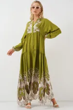 Robe hijab à motifs authentiques 2423 - Vert amande