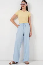 Kadın Geniş Paça Keten Pantolon 6735 - Mavi