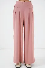 Kadın Geniş Paça Pileli Pantolon 6718 - Gül Kurusu