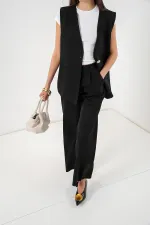 Ensemble deux pièces gilet et pantalon pour femme 30086 - Noir
