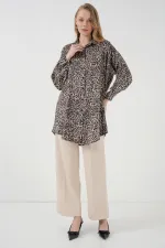 5944 Patterned Long Shirt Tunic - C. Brown