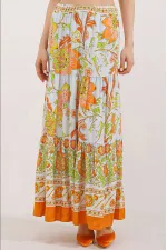 1898 Desenli Uzun Etek - Turuncu