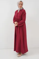 Kadın Uzun Tesettür Elbise 2525 - Bordo