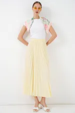 Jupe plissée aspect cuir 8009 - Jaune