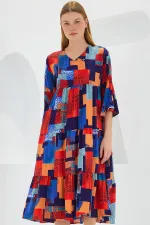 Robe courte en viscose à manches courtes pour femme, motif saxon rouge, 1959