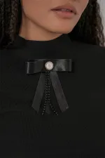 Kadın Kurdale Detay Uzun Kollu Bluz 977 - Siyah