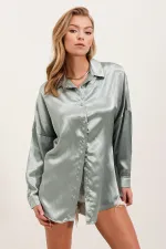 Chemise oversize en satin vert clair (réf. 3985)