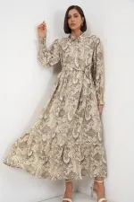 Robe hijab ceinturée pour femme 2589 - Beige