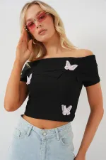 Madonna Yaka Kelebek Detaylı Bluz 957 - Siyah