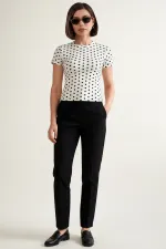 Chemisier à pois à manches courtes pour femme 40019 - Blanc