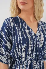 Kadın Desenli Kısa Kol Elbise 2569 - Lacivert