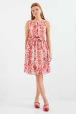 Robe en mousseline à manches zéro et à motifs 2501 - Rouge