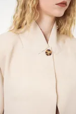 Kadın Tek Düğmeli Oversize Blazer Ceket 0749 - Bej