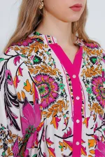 Robe hijab en viscose à motifs crème fuchsia pour femme 2423