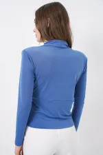 Women's Wrap-Around Blouse with Shoulder Pads 942 - Indigo Women's Wrap-Around Blouse with Shoulder Pads 942 - Indigo