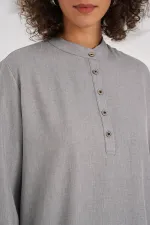 6678 Linen Tunic Trousers Two Piece Suit - Gray