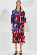 Robe courte en viscose à manches courtes pour femme, motif saxon rouge, 1959