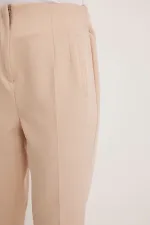 Pantalon beige taille haute pour femme 6650