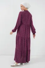 1627 Yaka Bağcıklı Tesettür Elbise - Çapa Mor