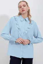 Chemise à manches longues à volants 20223 - Bleue