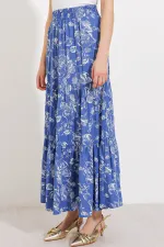 Jupe longue en viscose à motifs indigo pour femme, 1898