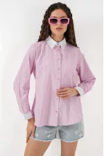 Kadın Çizgili Gömlek 20288 - Pembe
