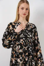 Women's Patterned Long Hijab Dress 2585 - V. Black