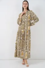 Kadın Desenli Uzun Tesettür Elbise 2585 - A.Hardal