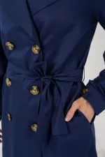 5864 Kruvaze Yaka Kısa Trençkot - Lacivert