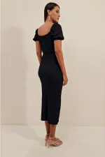 2396 Slit Summer Knitted Dress - Black