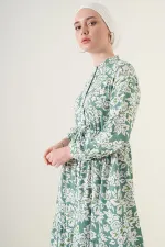 2144 Hakim Yaka Tesettür Elbise - Çağla