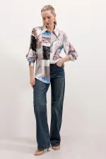 3964 Hafif Dökümlü Saten Gömlek - A.Bej