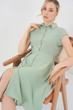 1677 Buttoned Belted Dress - E.Green