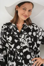 Kadın Desenli Uzun Tesettür Elbise 2585 - Siyah - Beyaz 1