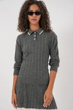 Ensemble deux pièces pour femme : pull à col roulé et jupe en maille - Anthracite (réf. 15907)