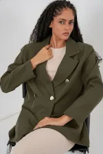Women's Double-Breasted Blazer Jacket 0722 - Khaki