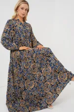Robe hijab à motifs authentiques 2423 - Bleu marine 11