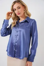Chemise en satin fluide 3964 - Bleu marine