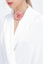 Chemisier fluide en satin blanc à double boutonnage pour femme 0492