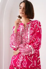 Robe hijab à motifs authentiques 2423 - L. Fuchsia