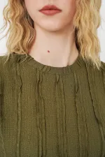 Women's Textured Sleeveless Knitted Stretch Blouse 991 - Khaki