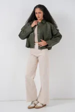 Kadın Oversize Deri Ceket 1055 - Haki