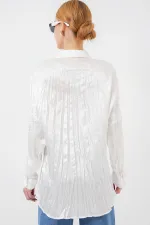 Kadın Kırışık Saten Gömlek 20316 - Beyaz